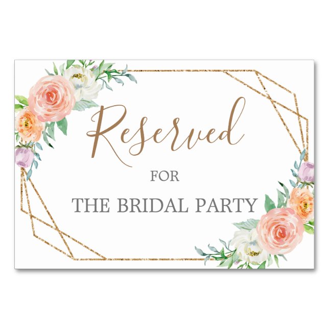 Geometrische Aquarellfarben-Blume reserviert Tabel Tischnummer (Vorderseite)