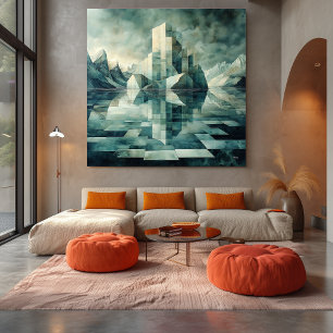 Geometrische arktische Landschaft mit Eisbergen Leinwanddruck