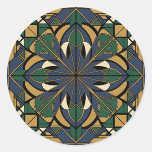Geometrische Art Deco Blumen Runder Aufkleber