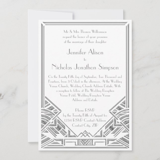 Geometrische Art Deco Gatsby Style Wedding Einladu Einladung (Vorderseite)
