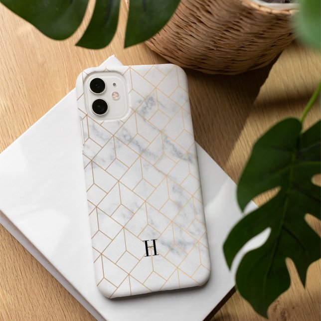 Geometrische Art Deco Gold & Marmor Monogram Case-Mate iPhone Hülle (Von Creator hochgeladen)