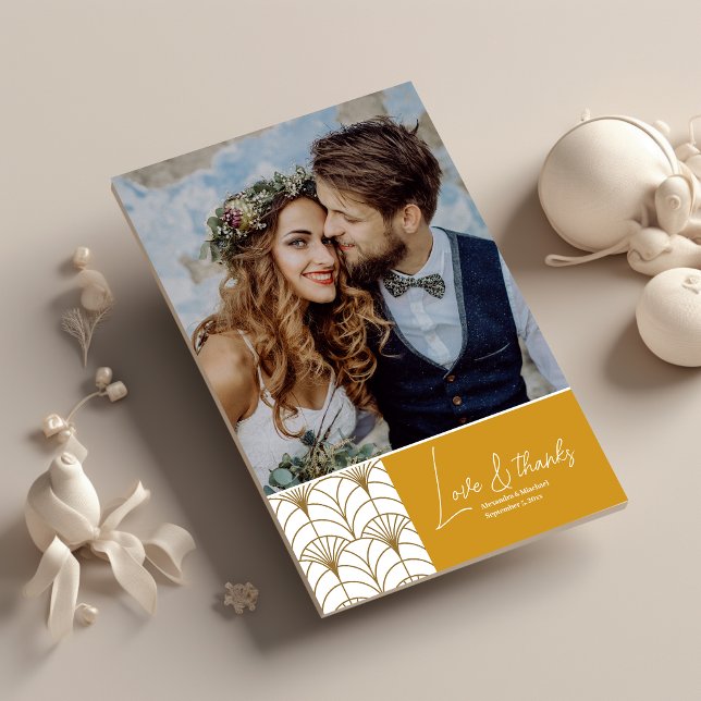 Geometrische Art Deco Gold White Gatsby Wedding Dankeskarte (Von Creator hochgeladen)