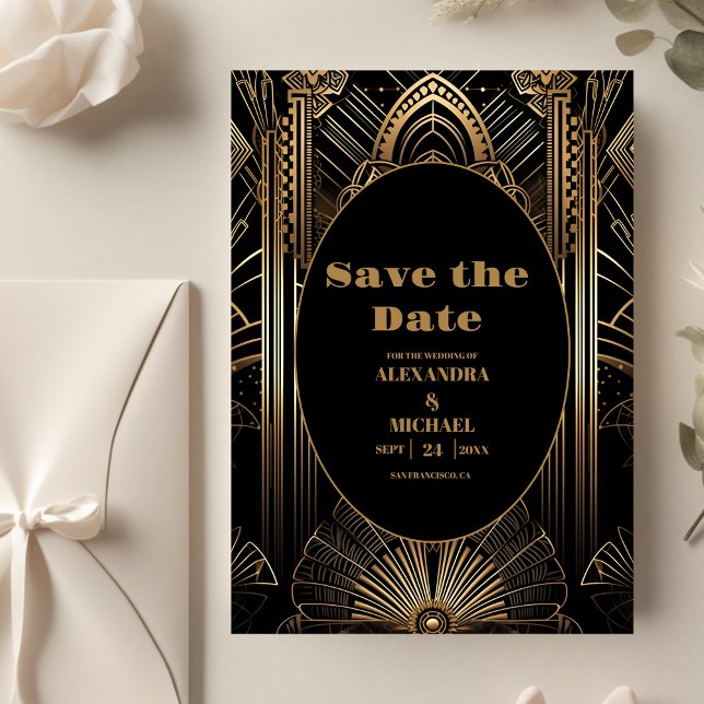 Geometrische Art-Deco-Hochzeit Save The Date (Von Creator hochgeladen)