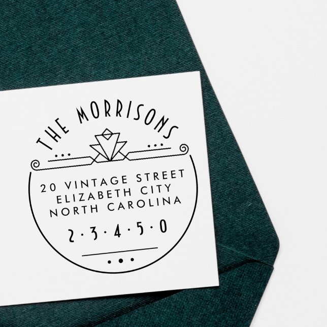 Geometrische Art Deco Name & Round-Rücksendeadress Gummistempel (Von Creator hochgeladen)