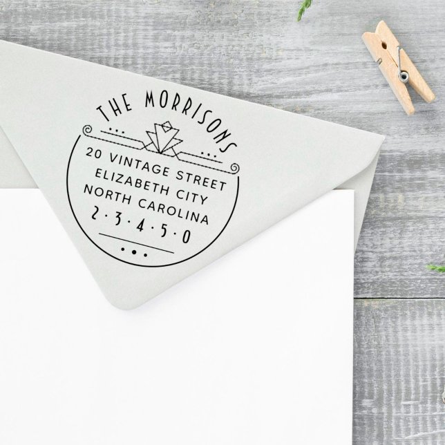 Geometrische Art Deco Name & Round-Rücksendeadress Permastempel (Von Creator hochgeladen)