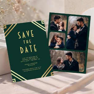 Geometrische Art Deco Smaragd Gold Foto Hochzeit Save The Date