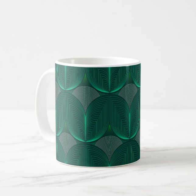 Geometrische Art Deco smaragdgrüne Blume Kaffeetasse (Vorderseite Links)