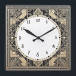 Geometrische Art Deco Uhr Schwarze Creme Gold Lini<br><div class="desc">Art Deko Uhr,  Jugendstiluhr,  Goldcreme,  1920er Platz,  stilvolle 1920er Stil, Retro Vintag antike, altmodische extravagant, Imitate Golden Line Art, einfache minimalistische Quadrat Uhr, minimales elegantes Design</div>