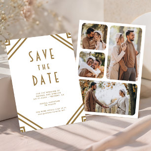 Geometrische Art Deco Weißgold Foto Hochzeit Save The Date