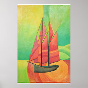 Geometrische Art des Abstrakten Segelbootes in Kub Poster
