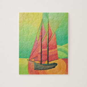 Geometrische Art des Abstrakten Segelbootes in Kub Puzzle
