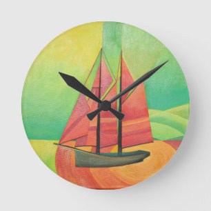 Geometrische Art des Abstrakten Segelbootes in Kub Runde Wanduhr