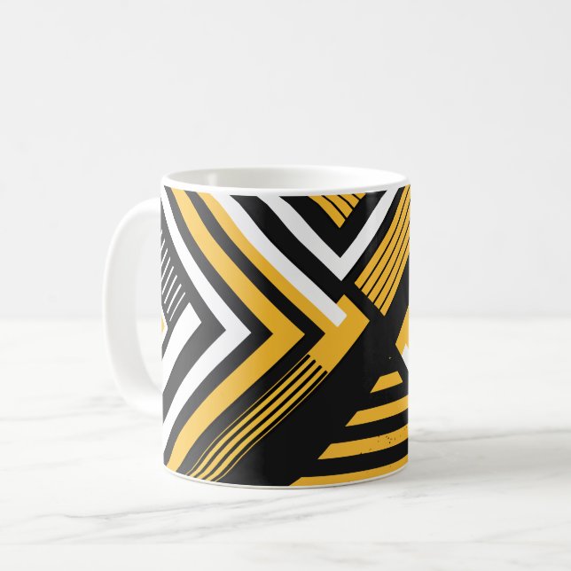 Geometrische Art mit gelben, schwarzen und weißen  Kaffeetasse (Vorderseite Links)