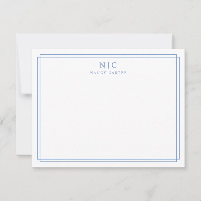 Geometrische Baby Blue Monogram Border Mitteilungskarte (Vorderseite)