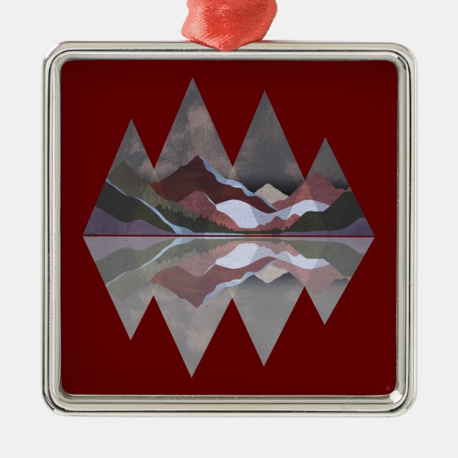 Geometrische Berglandschaft Ornament Aus Metall (Vorne)