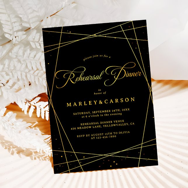 Geometrische Black-Tie-Hochzeitsprobe-Dinner-Einla Einladung (Von Creator hochgeladen)