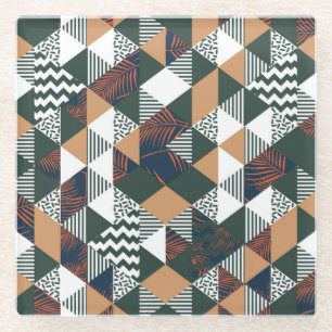 Geometrische Blätter aus Palmen, trendy Muster Glasuntersetzer