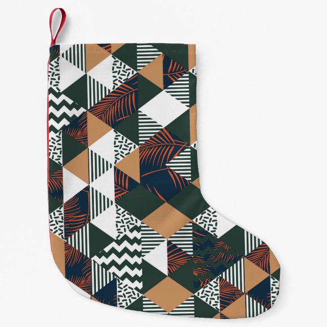 Geometrische Blätter aus Palmen, trendy Muster Kleiner Weihnachtsstrumpf (Vorderseite)