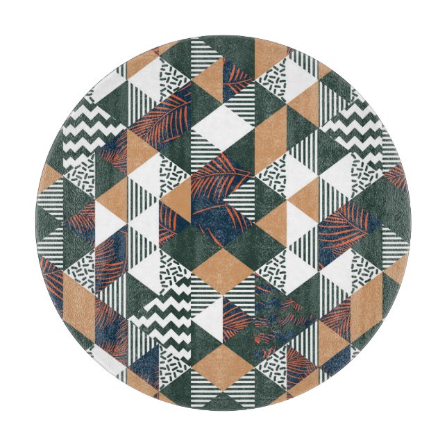 Geometrische Blätter aus Palmen, trendy Muster Schneidebrett (Vorderseite)
