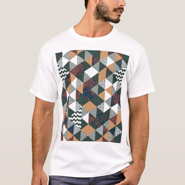 Geometrische Blätter aus Palmen, trendy Muster T-Shirt (Vorderseite)