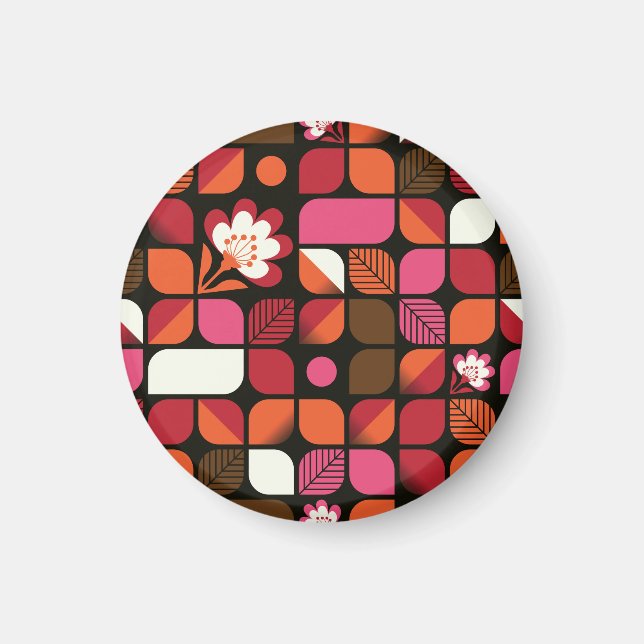 Geometrische Blätter Blume Nahtloses Muster Magnet (Vorne)