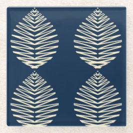 Geometrische Blätter | Navy & Beige Glasuntersetzer