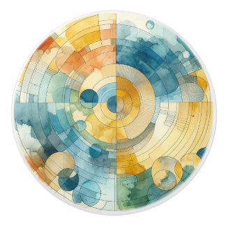 geometrische Blau- und Gelbfärbung Abstrakt Keramikknauf