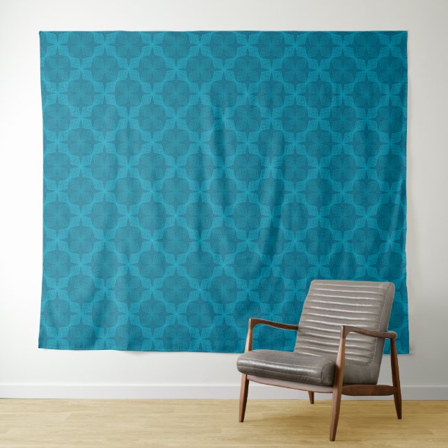 Geometrische blaue Art Deco Wandteppich (Beispiel (Horizontal))