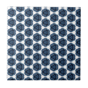 Geometrische blaue Blumen Fliese