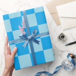 Geometrische blaue quadratische Blöcke Geschenkpapier