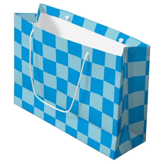 Geometrische blaue quadratische Blöcke Große Geschenktüte (Vorderseite Schrägansicht)