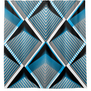 Geometrische blaue Streifen: Helles Vintages Overl Duschvorhang