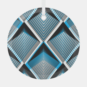 Geometrische blaue Streifen: Helles Vintages Overl Ornament Aus Glas
