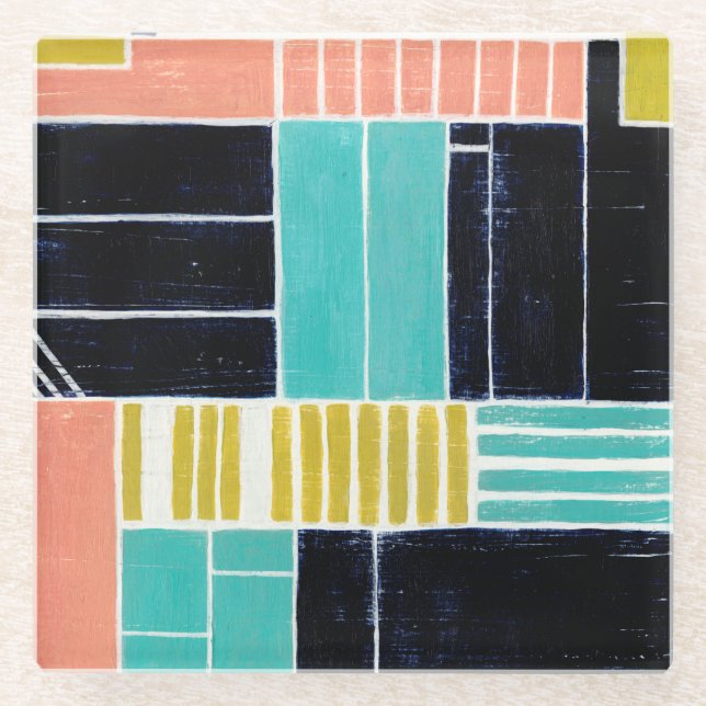Geometrische Blöcke Glasuntersetzer (Vorderseite)