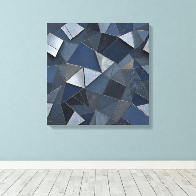 Geometrische Blues Abstraktes Fliesenmosaik Leinwanddruck (Insitu (Holzboden))