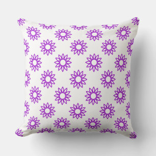Geometrische Blume 01 - Lila auf Weiß Kissen