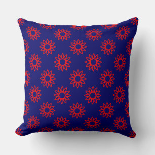 Geometrische Blume 01 - Red on Deep Navy Kissen