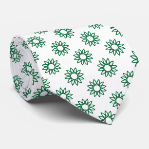 Geometrische Blume 01 - Waldgrün auf Weiß Krawatte