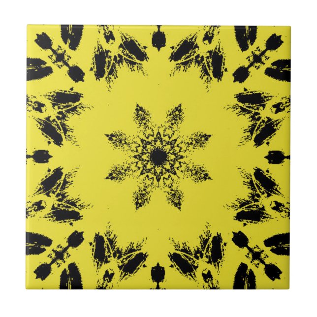 Geometrische Blume aus hellgelbem Ebony Fliese (Vorderseite)