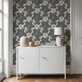 Geometrische Blume Blau Graues Lily Muster Tapete
