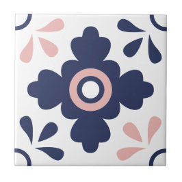 Geometrische Blume Blau und Rosa Fliese