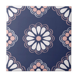 Geometrische Blume Blau, Weiß und Rosa Fliese