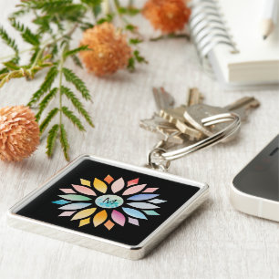 Geometrische Blume der Wasserfarbe Schlüsselanhänger