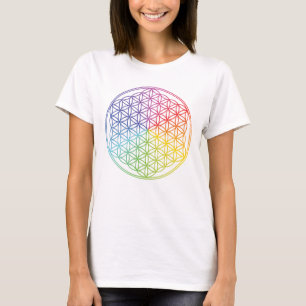 Geometrische "Blume des Lebens" - Regenbogenfarben T-Shirt