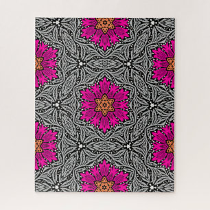 Geometrische Blume - Fuchsia Pink und Grau Jigsaw Puzzle
