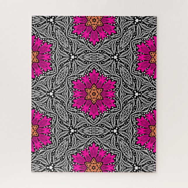 Geometrische Blume - Fuchsia Pink und Grau Jigsaw Puzzle (Vertikal)