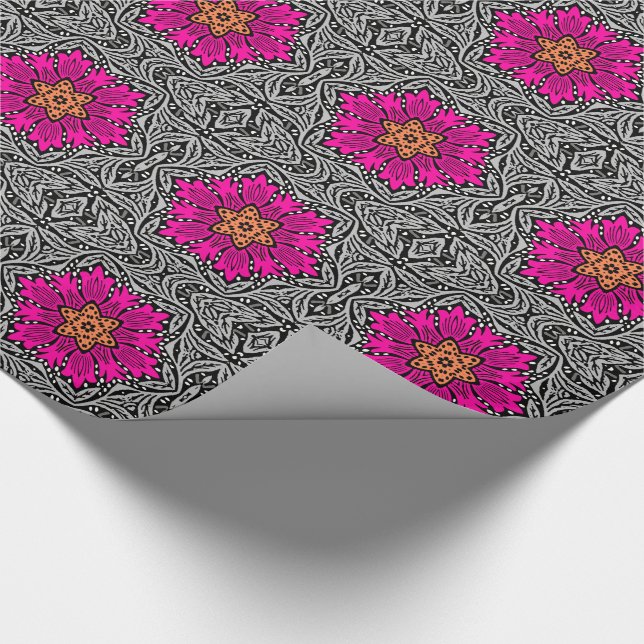 Geometrische Blume - Fuchsienrosa und Grau Geschenkpapier (Ecke)