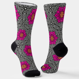 Geometrische Blume - Fuchsienrosa und Grau Socken