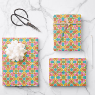 Geometrische Blume Muster Retro-Regenbogen Geschenkpapier Set