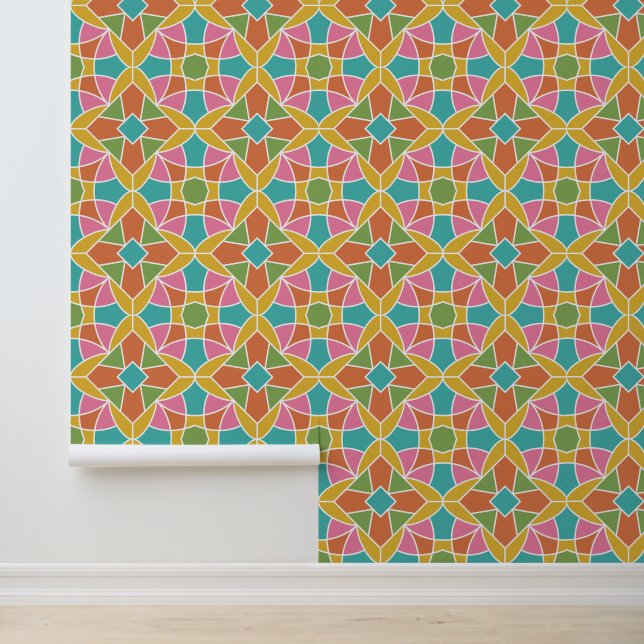 Geometrische Blume Muster Retro-Regenbogen Tapete (Anwendung)